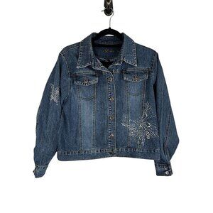 Rhinestone Denim Jacket Blue L Butterfly Western Y2K Fairy Whimsical Chic Artsy